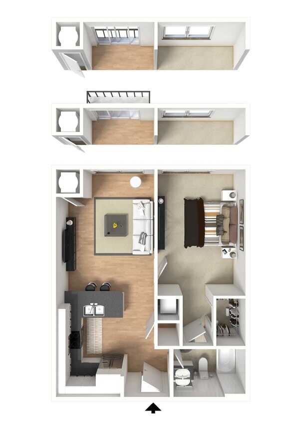 One Bedroom Unit F (1F1-27) 1FB-27 (w Balcony) 1FJ-27 (w Juliet Balcony) F Emerald Premier 621_3D - Emerald Special