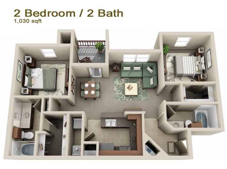 Floor Plan - B2 - Two Bedroom Two Bath
