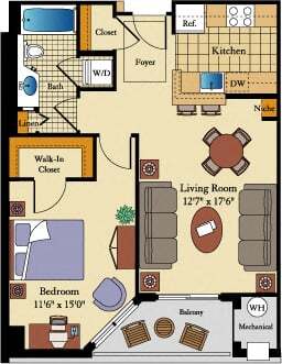 Floor Plan - 1 Bed/1 Bath - AJ3