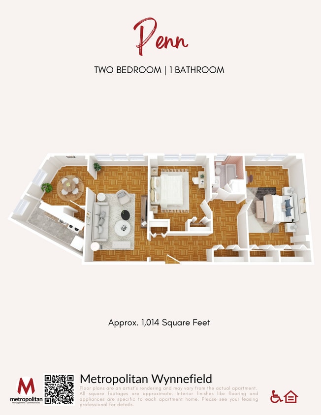 Floor Plan - 2br 1BA 1014SF Penn