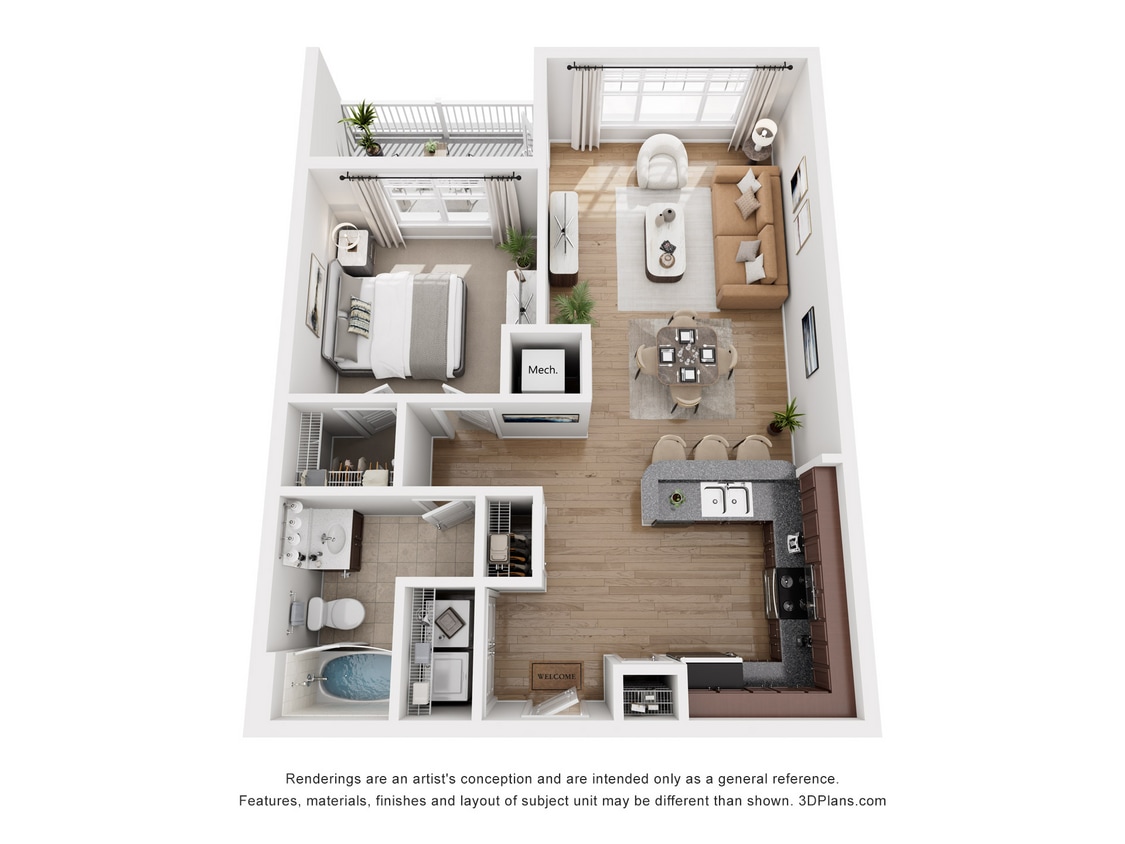 A2 Telfair_1Bed_1Bath_827 Sq Ft - A2 TELFAIR - 1 Bedroom, 1 Bathroom