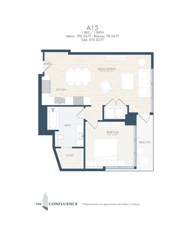 Floor Plan - A15 | Midrise 1 Bedroom