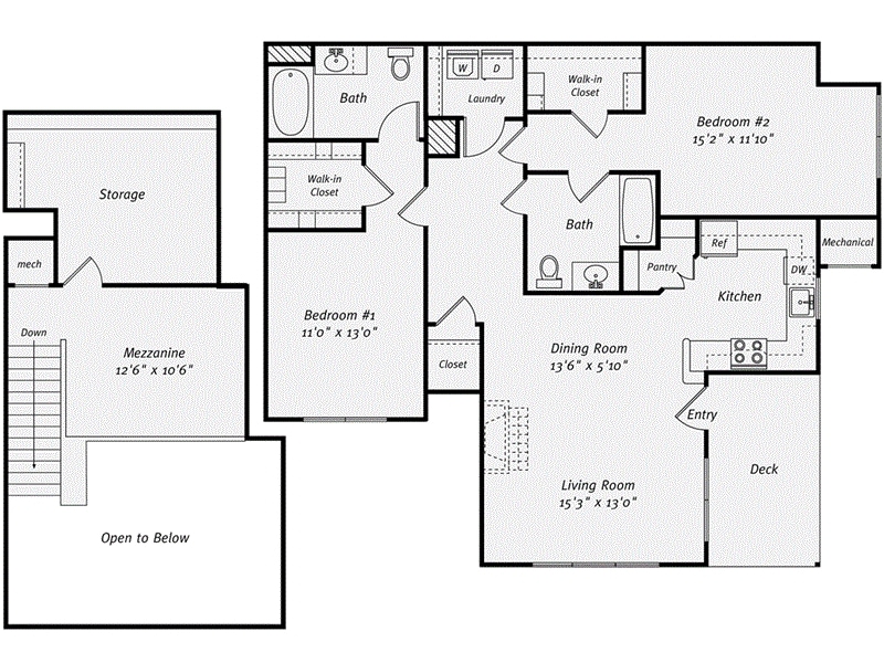 2/2 1512 sf - 2 Bed/2 Bath Loft-B2L