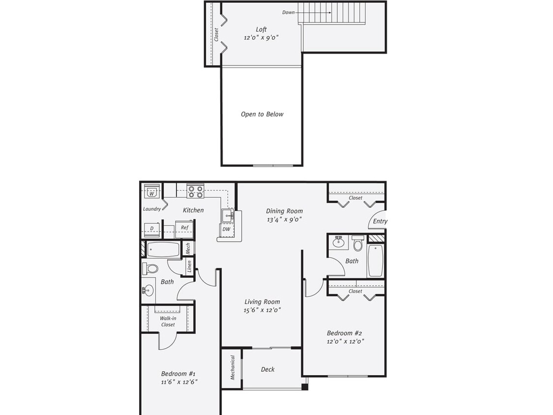 Floor Plan - 2 Bed/2 Bath-The Stewart Loft