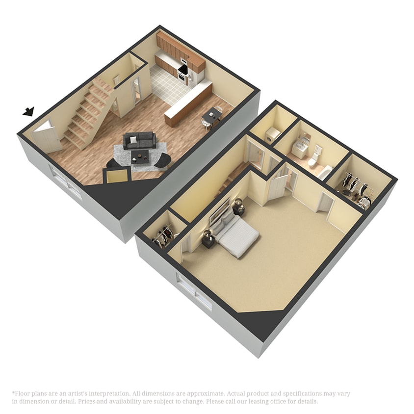 Floor Plan - 1 Bedroom 1.5 Bath Townhome 