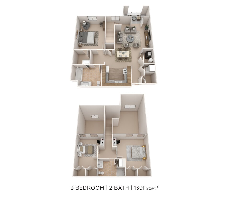 Floor Plan - Three Bedroom 2 Bath-1391 sqft