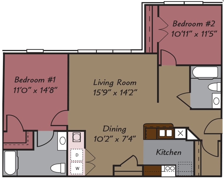 2BR/2BA (First Floor) - Two Bedroom-Two Bath