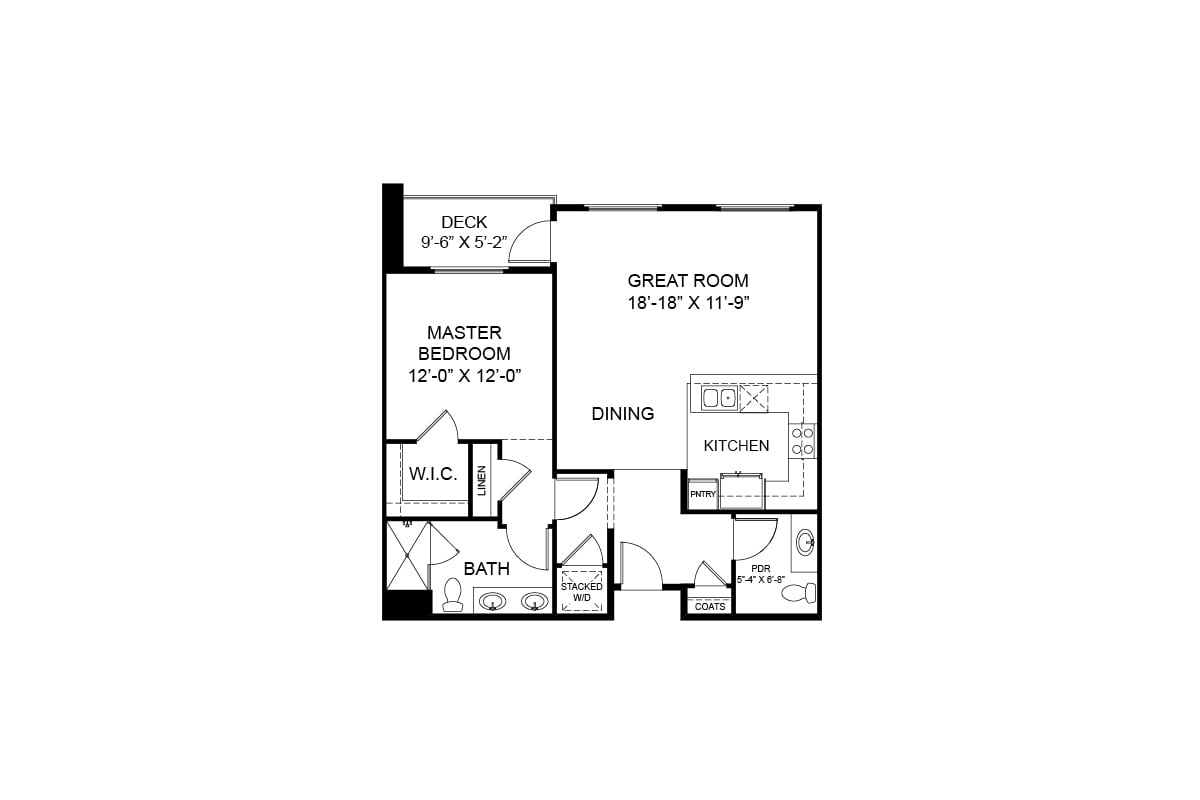 Floor Plan - 1 Bedroom 1E