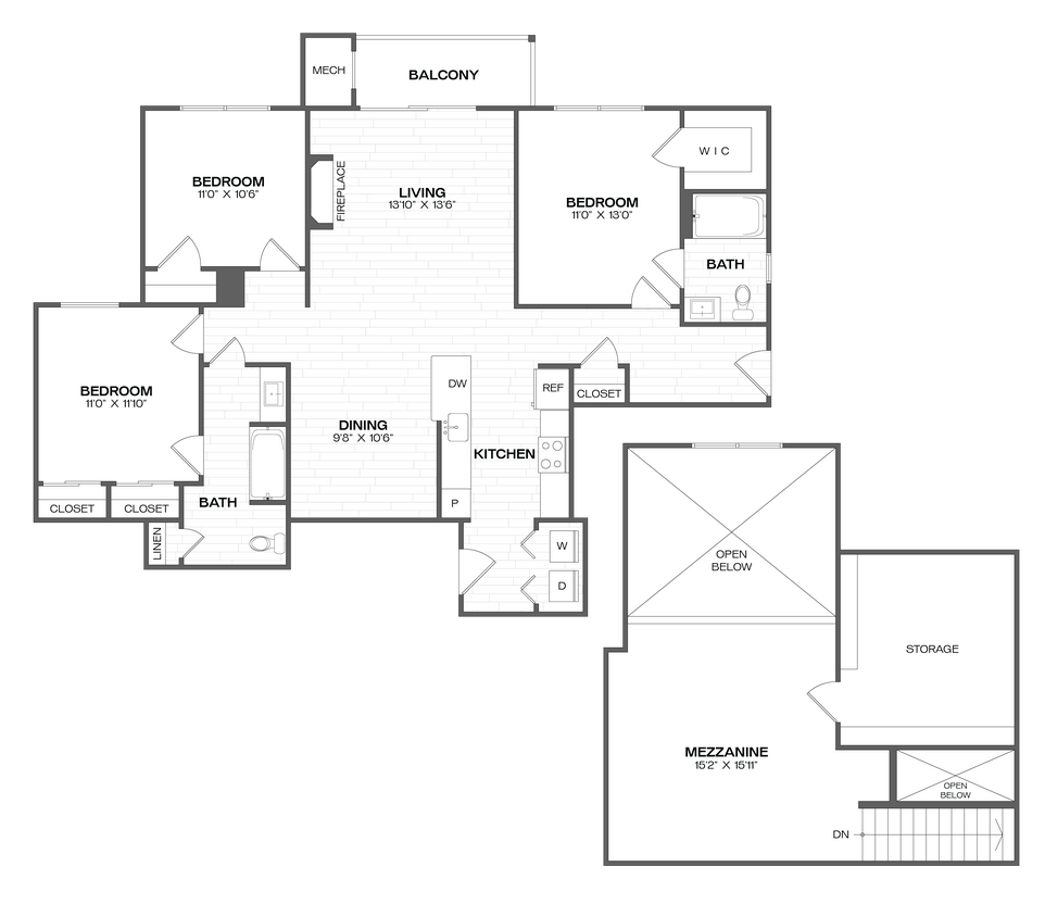 Floor Plan - 3 Bed/2 Bath Loft-C1L