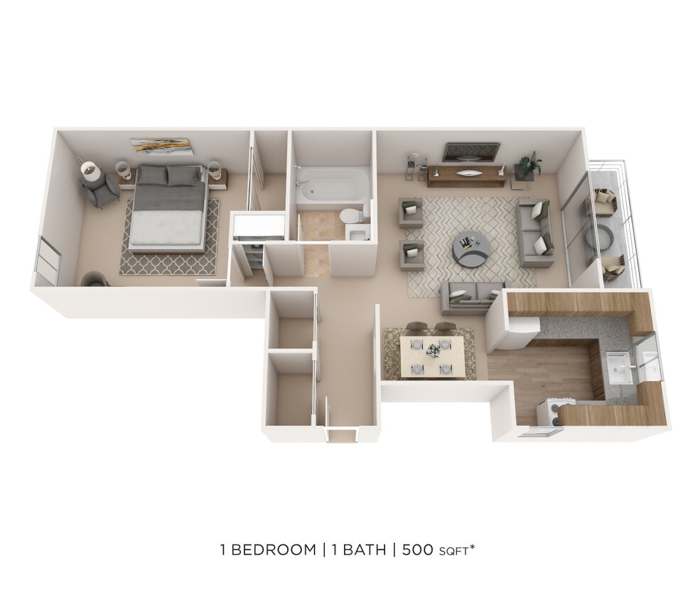 Floor Plan - One Bedroom- 500 sqft