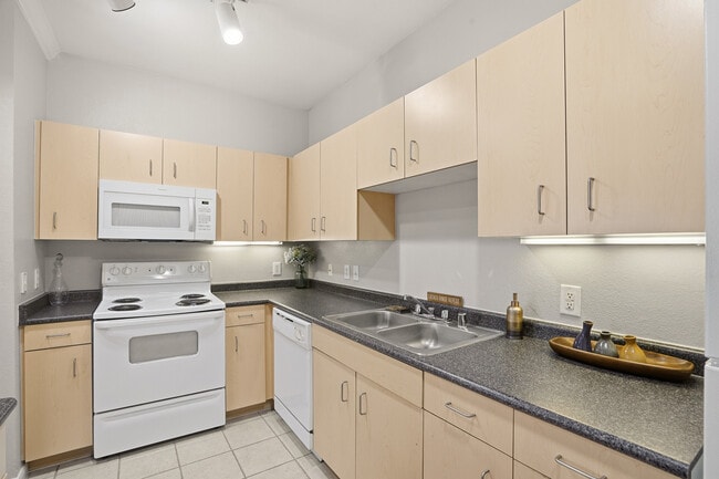 Kitchen with undercabinet lighting and plenty of space for all small appliances - Grand Estates at Kessler Park