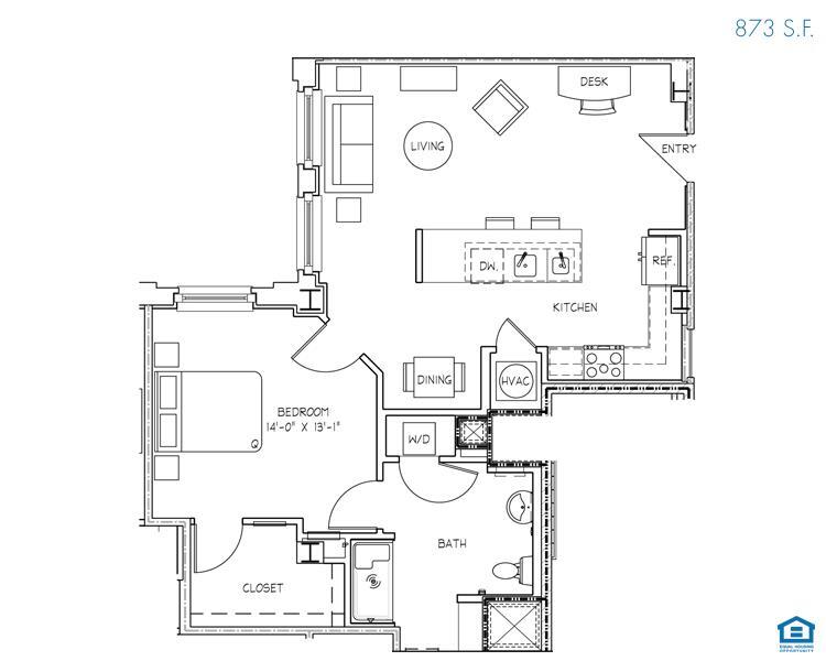 Floor Plan - 1 Bed 1 Bath