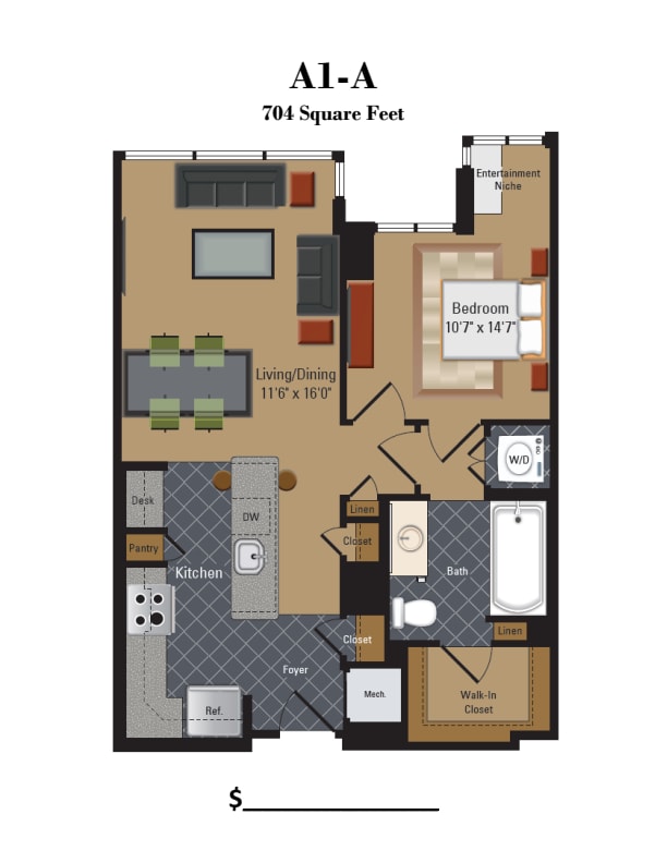 Floor Plan - 1 Bedroom / 1 Bathroom Renovated 2023