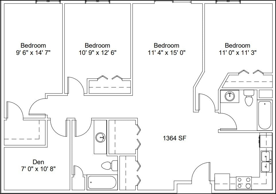 Floor Plan - CP4 - 3 Bed/2 Bath | 1,364 SF