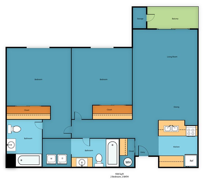 Floor Plan - Two Bedroom Two Bathroom