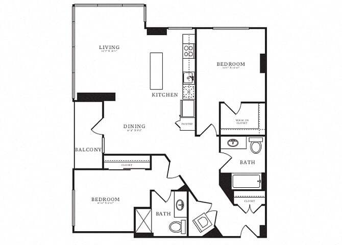 Floor Plan - 2 Bed/2 Bath-D1A