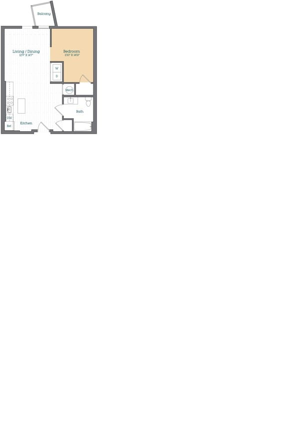 Floor Plan - 1 Bed - 1 Bath | A02