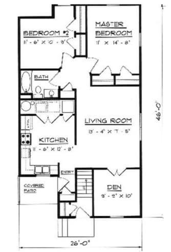 2BR/1BA - 2 Bedroom + Den, 1 Bathroom