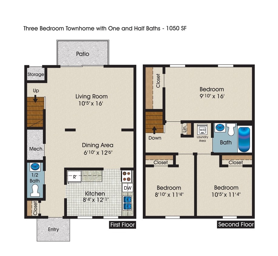 Floor Plan - C2 - 3 Bed 1.5 Bath 