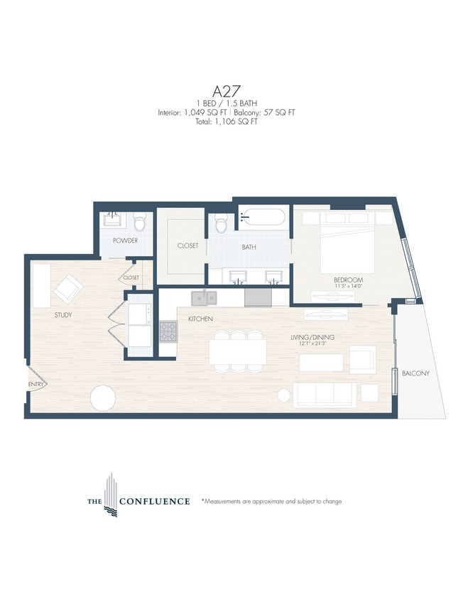 Floor Plan - A27 | Tower 1 Bedroom