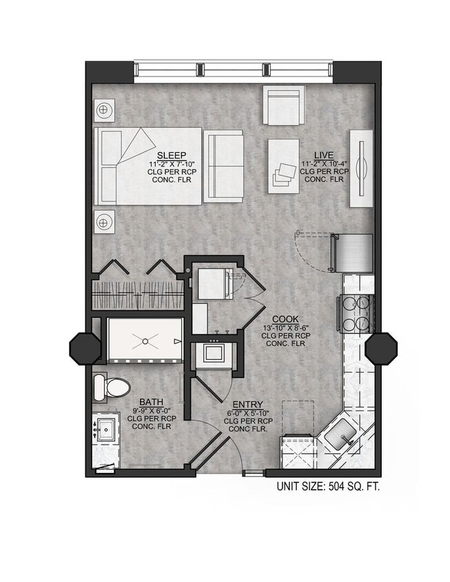 Floor Plan - SB1-Studio/One bath 