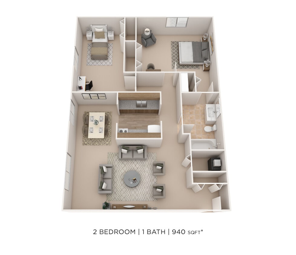 Floor Plan - Two Bedroom- 940 sqft