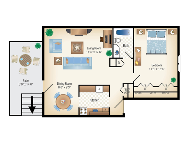 Floor Plan - GARDEN B 1 Bed 1 Bath