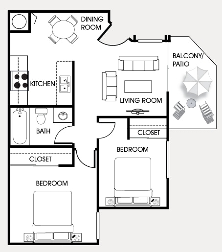 2BR/1BA - 2 Bedroom x 1 Bath