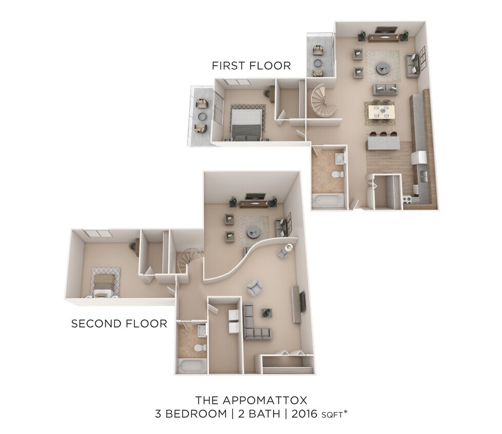 Floor Plan - Three Bedroom 2 Bath - 2,016 sqft