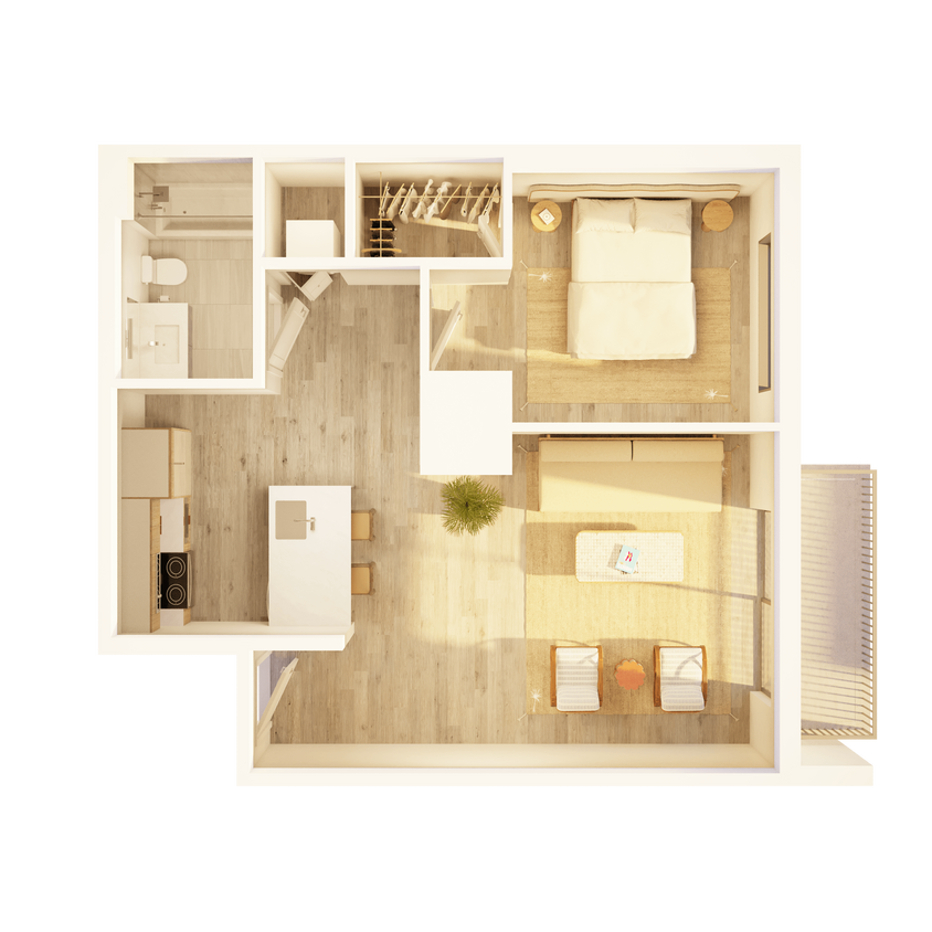 Floor Plan - West 1 BR Balcony Bay B