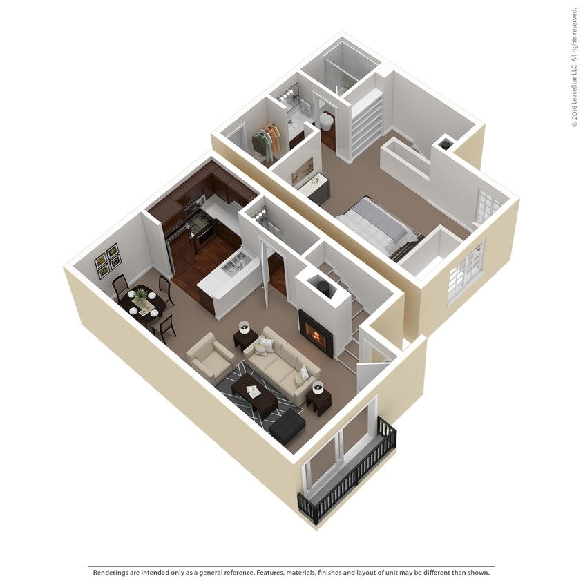 Floor Plan - 1 Bed 1.5 Bath Townhouse Plan C