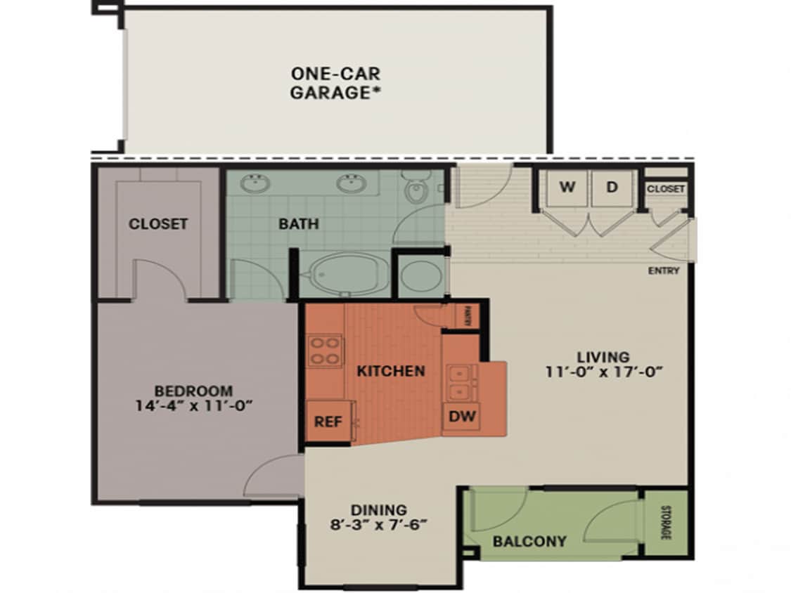 Floor Plan - 1 Bedroom, 1 Bath 858 sqft A1A