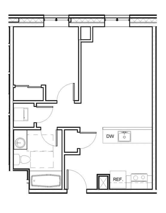 Floor Plan - 1 Bed 1 Bath - 206-606