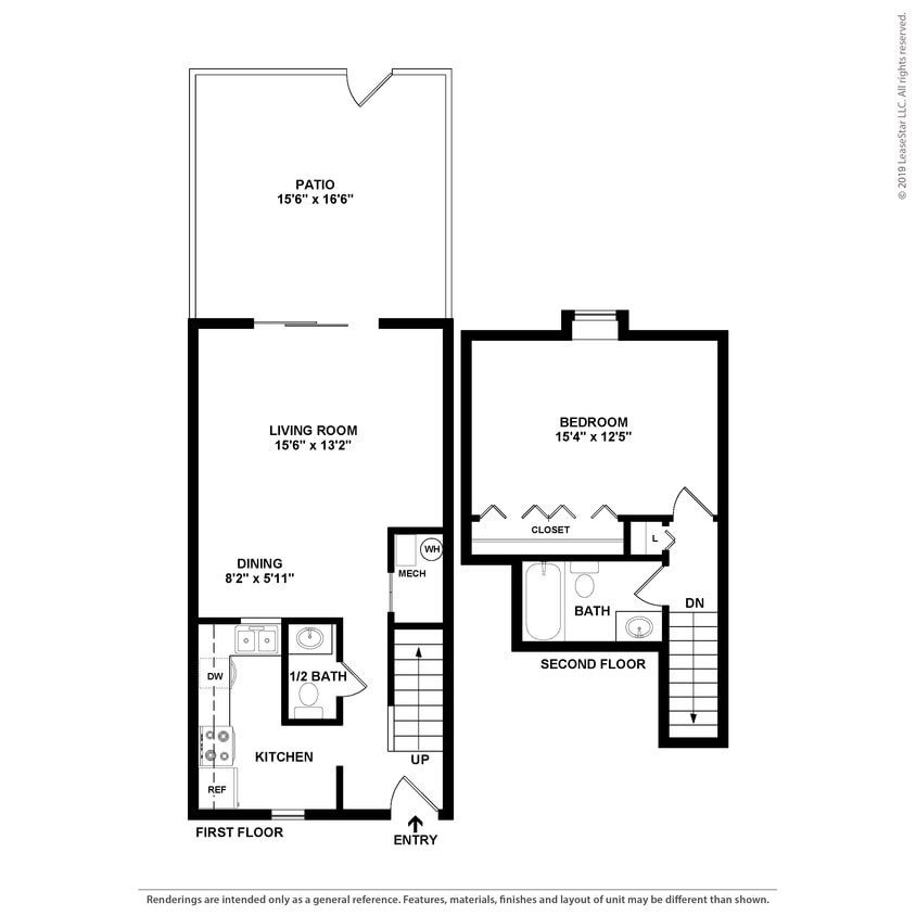 Floor Plan - 1 Bed 1.5 Bath