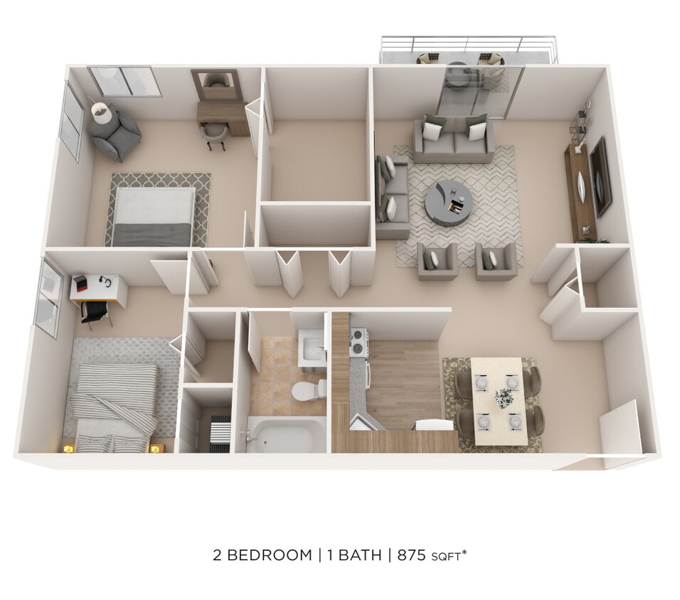 Floor Plan - Two Bedroom- 875 sqft