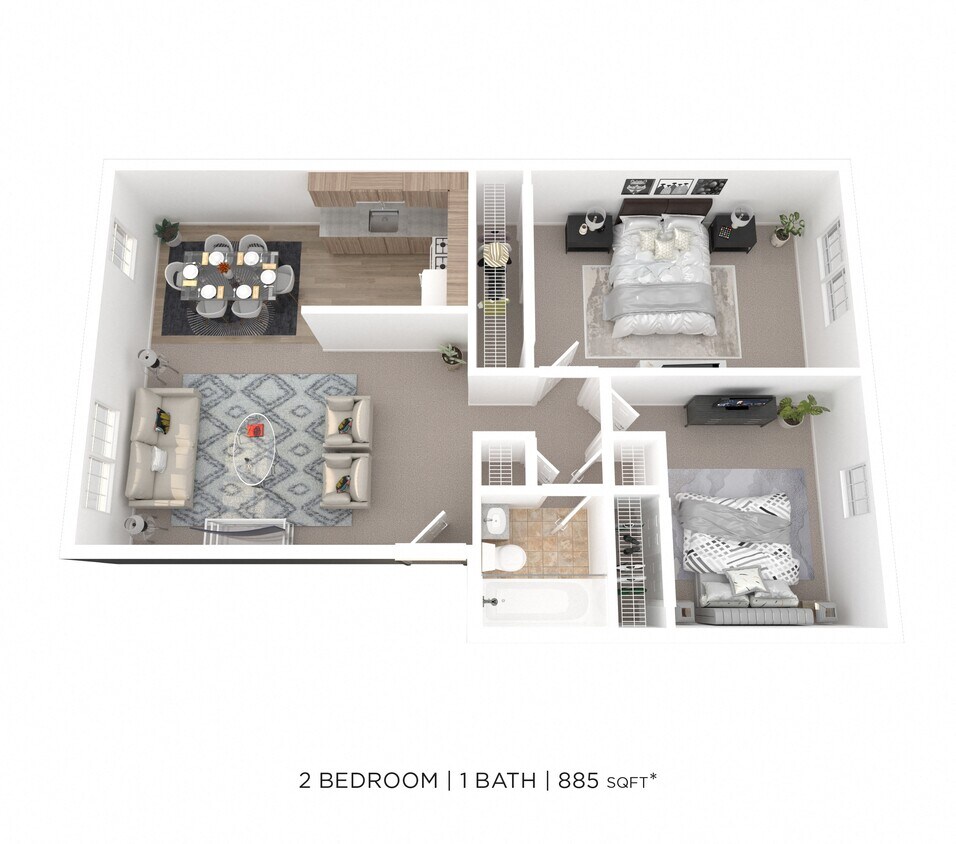 Floor Plan - Two Bedroom - 885 sqft