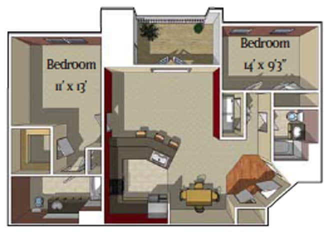 Floor Plan - Aspen  2 bedroom 2 bath