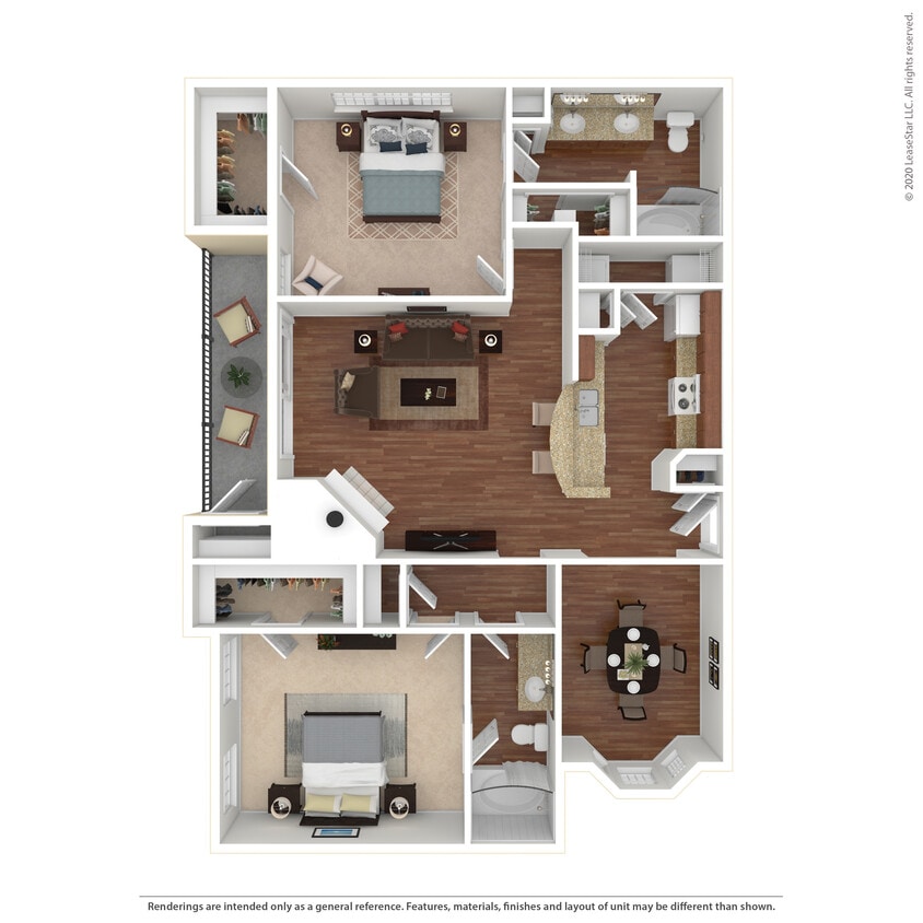 Floor Plan - 2 Bed 2 Bath 1320 SqFt (1231 Net)