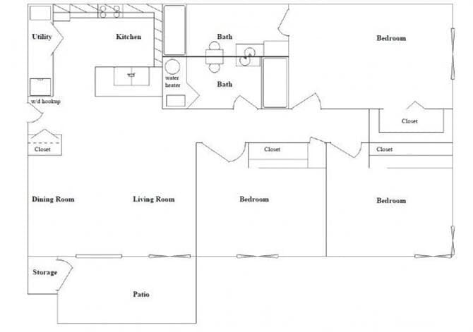 Floor Plan - 3BRx2BA Renovated