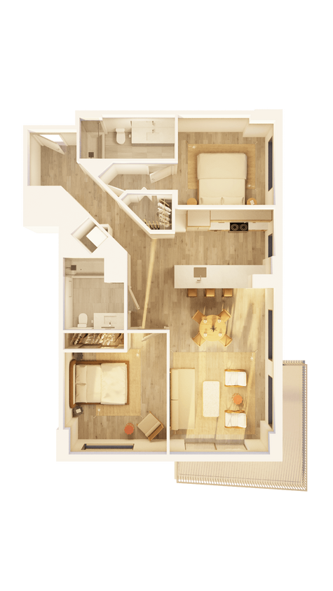 Floor Plan - West 2 BR Corner Wraparound Balcony