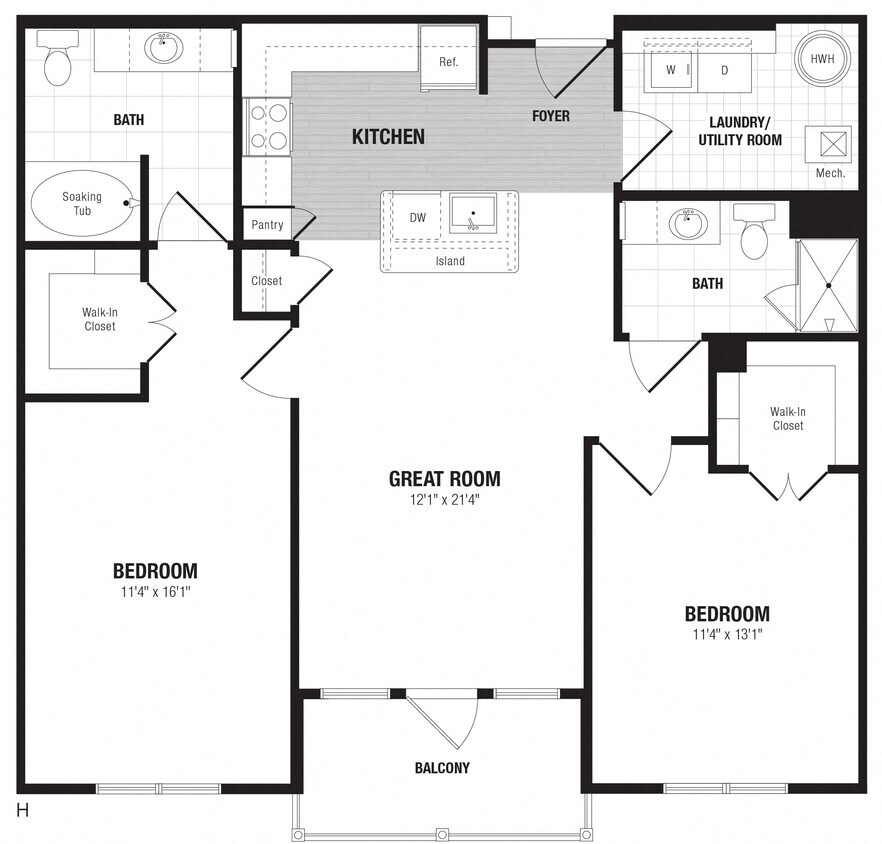 Floor Plan - 2 Bed/2 Bath-H