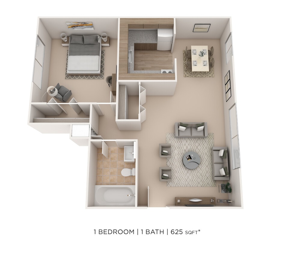 Floor Plan - One Bedroom - 625 sqft