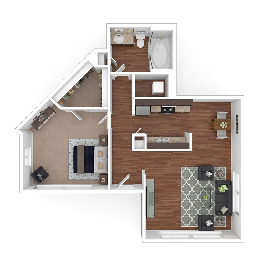 Floor Plan - 1 Bed 1 Bath 636 SqFt (636 Net)