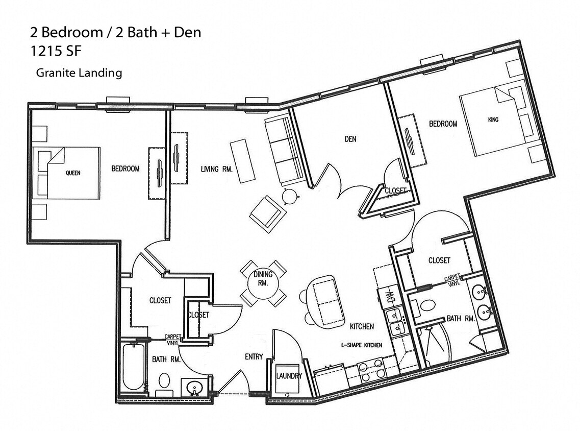 Floor Plan - 2 Bedroom 2 Bath + Den