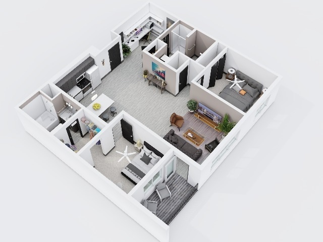 City Scape 2B8 is a spacious open concept two bedroom floor plan that features modern finishes and an in-unit washer and dryer. - City Scape 2C8