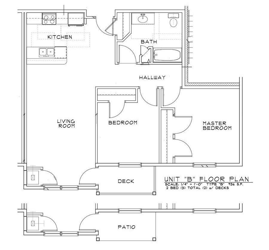 Floor Plan - 2 Bed 1 Bath | 936sf