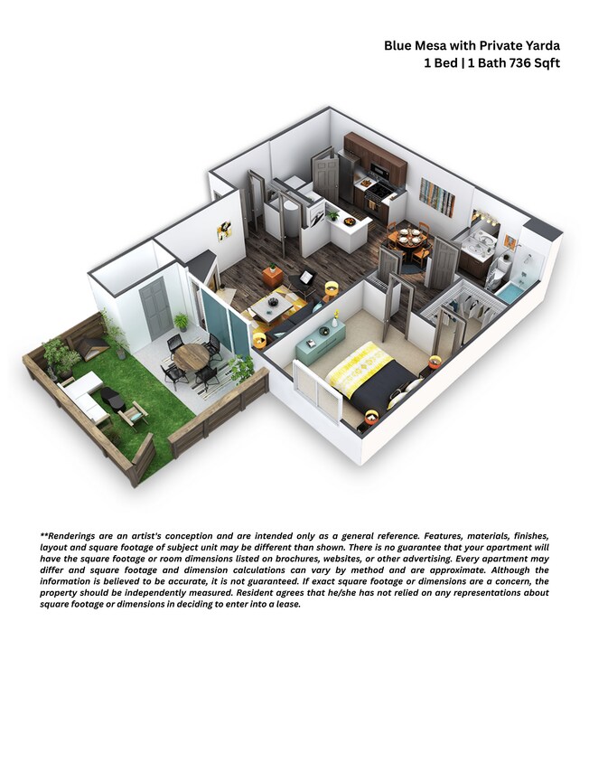 Floor Plan - 1x1 - Renovated Blue Mesa with priva
