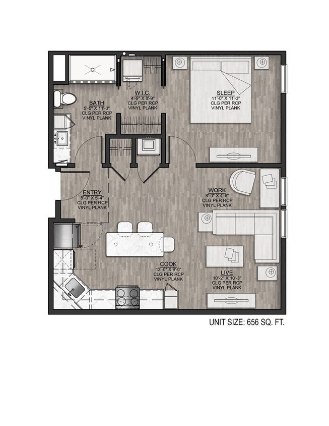 Floor Plan - P1-One bedroom/One bath 