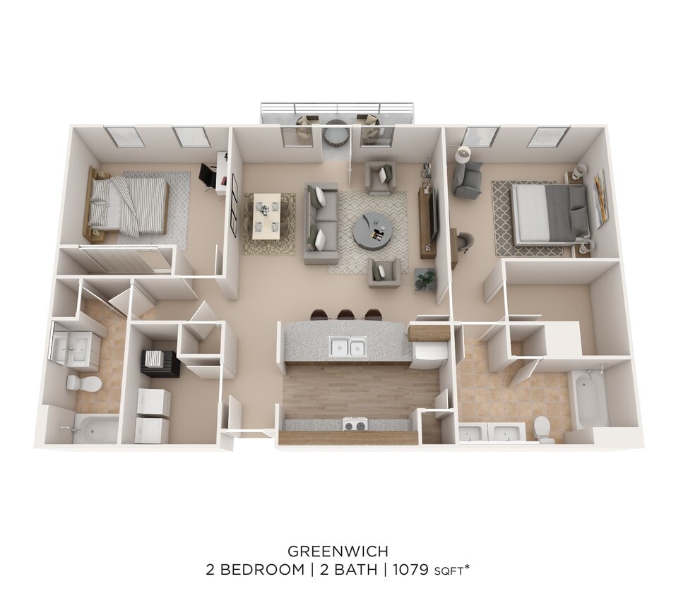 Floor Plan - Two Bedroom 2 Bath-  Greenwich