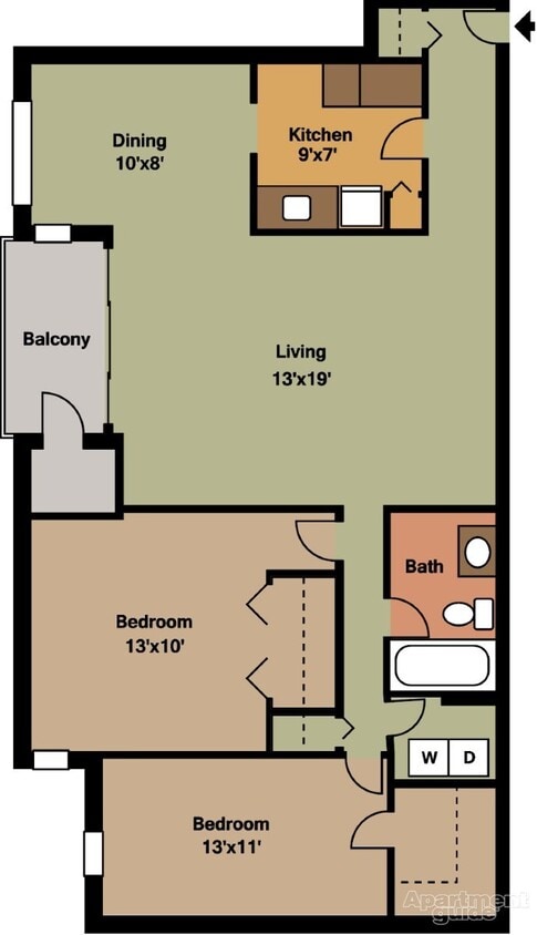 Floor Plan - Woodland Two Bedroom, One Bath